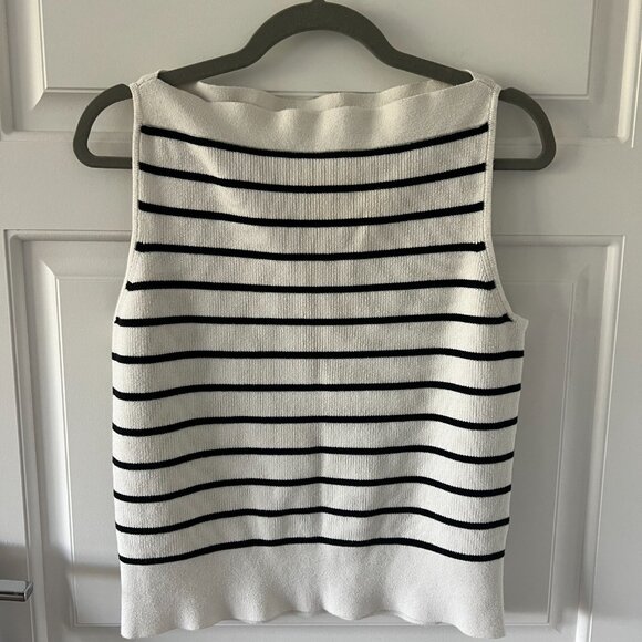 Striped Boat-Neck Sweater Tank in White & Black - Picture 2 of 5